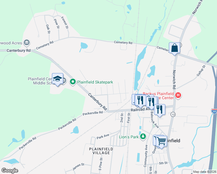 map of restaurants, bars, coffee shops, grocery stores, and more near 17 Pleasant Street in Plainfield
