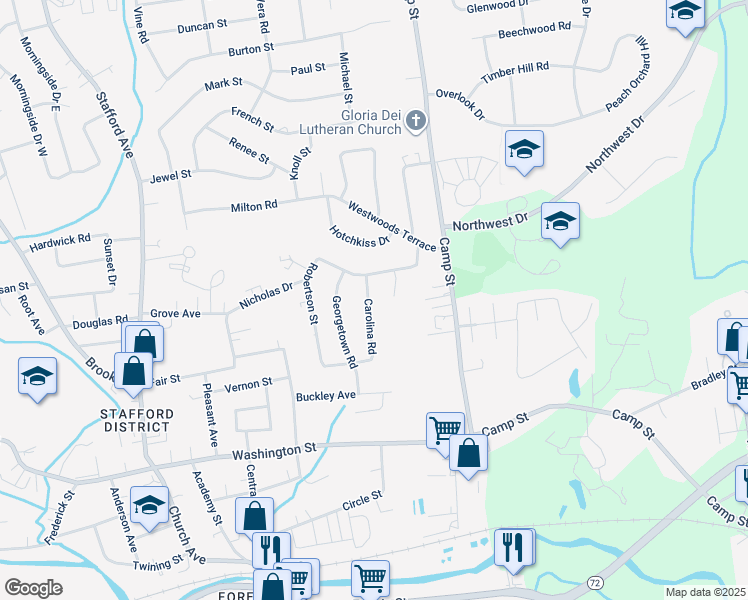 map of restaurants, bars, coffee shops, grocery stores, and more near 86 Carolina Road in Bristol
