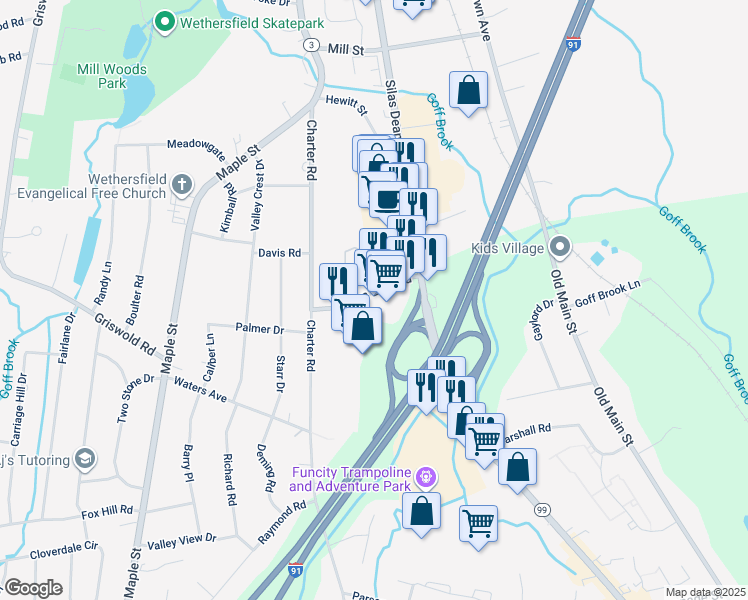 map of restaurants, bars, coffee shops, grocery stores, and more near 56 Town Line Road in Rocky Hill