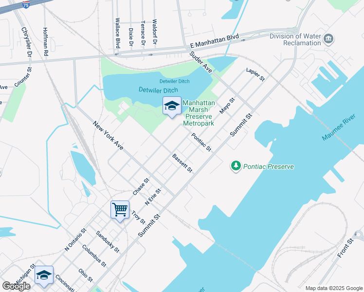 map of restaurants, bars, coffee shops, grocery stores, and more near 3126 Chase Street in Toledo