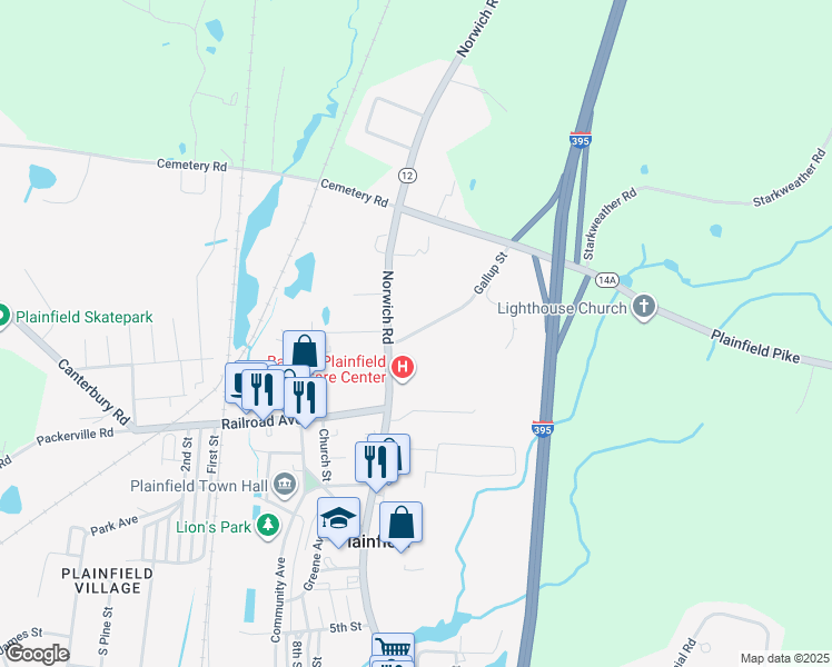 map of restaurants, bars, coffee shops, grocery stores, and more near 19-27 Gallup Street in Plainfield