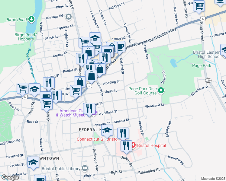 map of restaurants, bars, coffee shops, grocery stores, and more near 58 Walnut Street in Bristol