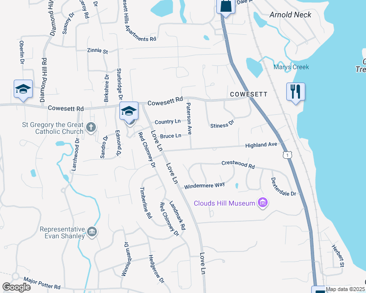 map of restaurants, bars, coffee shops, grocery stores, and more near 237 Highland Avenue in Warwick