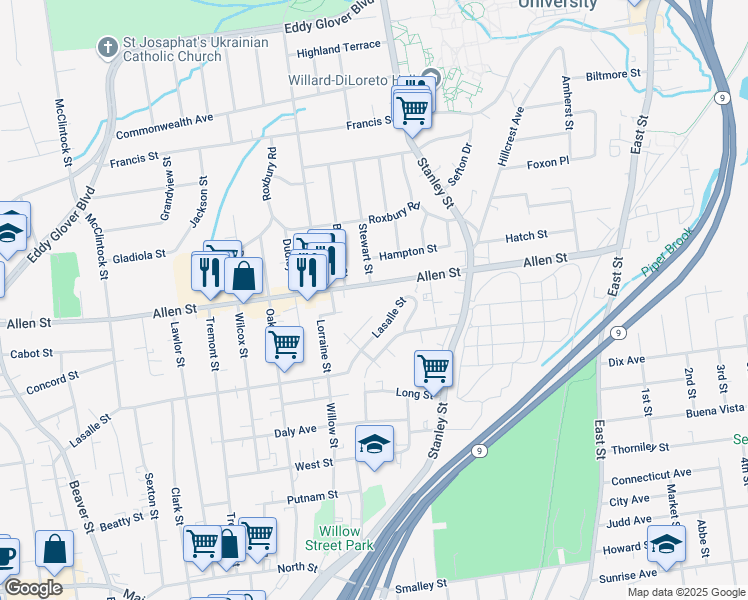 map of restaurants, bars, coffee shops, grocery stores, and more near 409 Lasalle Street in New Britain