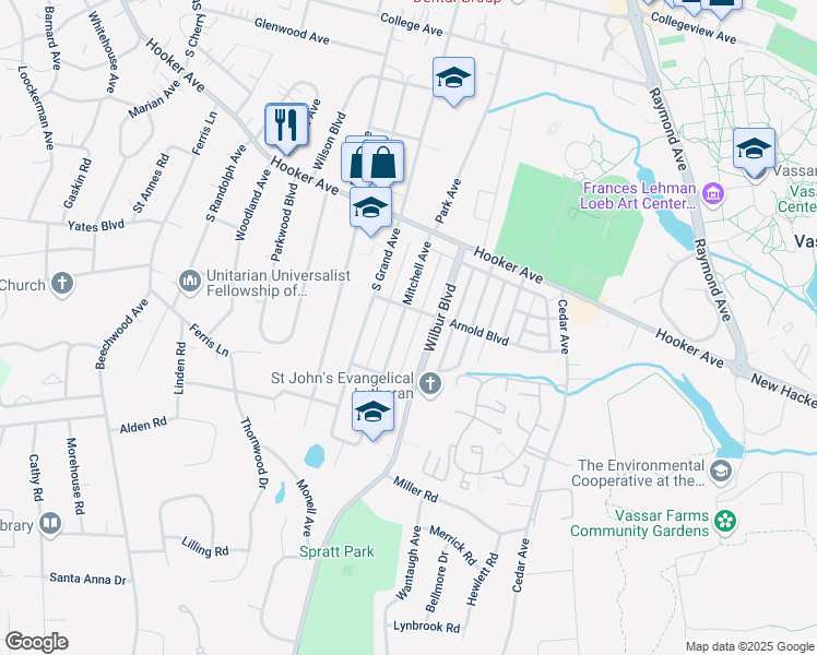 map of restaurants, bars, coffee shops, grocery stores, and more near 41 Mitchell Avenue in Poughkeepsie