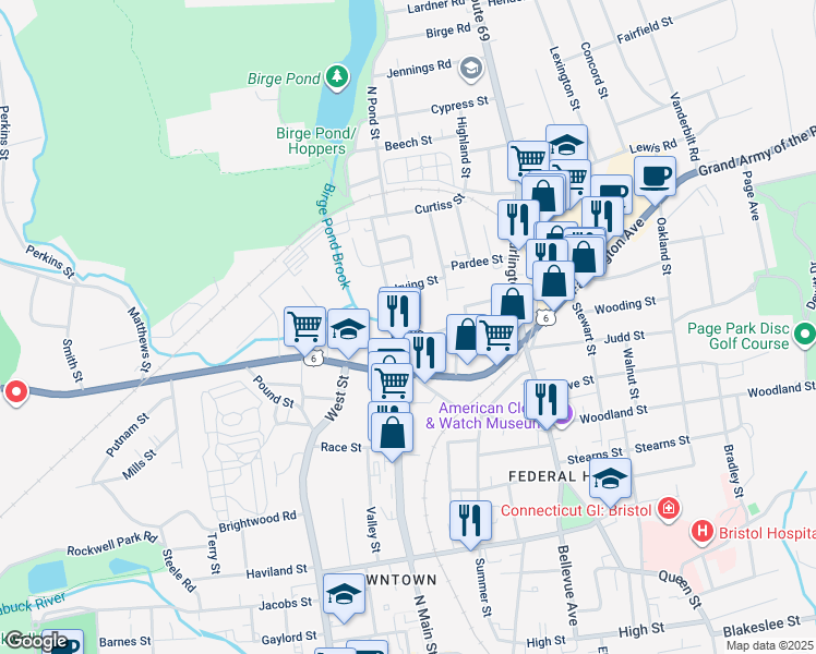map of restaurants, bars, coffee shops, grocery stores, and more near 17 Ingraham Street in Bristol