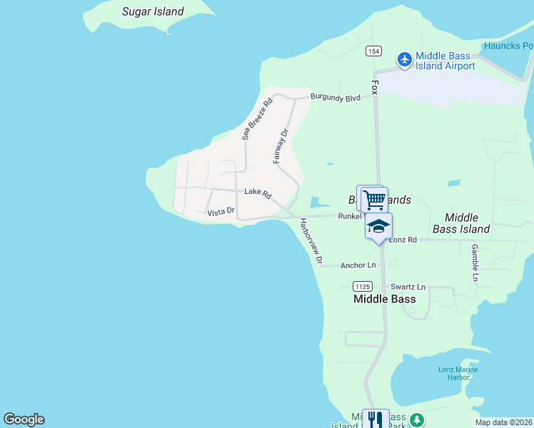 map of restaurants, bars, coffee shops, grocery stores, and more near 600 Lake Road in Middle Bass