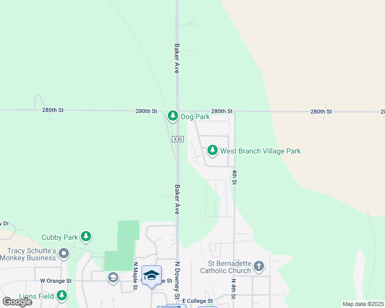 map of restaurants, bars, coffee shops, grocery stores, and more near 157 Powell Street in West Branch