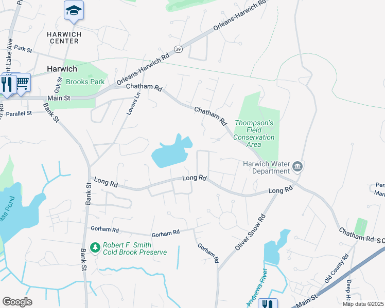 map of restaurants, bars, coffee shops, grocery stores, and more near 24 Skippers Drive in Harwich