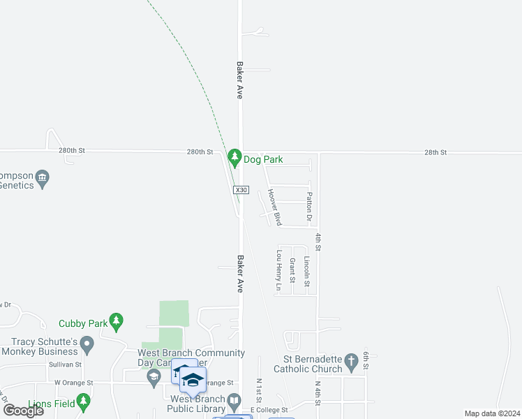 map of restaurants, bars, coffee shops, grocery stores, and more near 152-158 Powell Street in West Branch