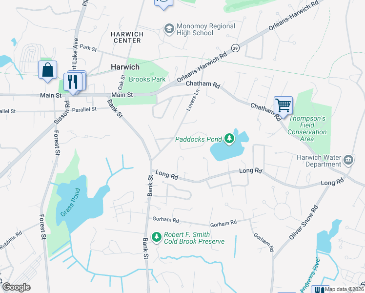 map of restaurants, bars, coffee shops, grocery stores, and more near 8 Shannon Road in Harwich