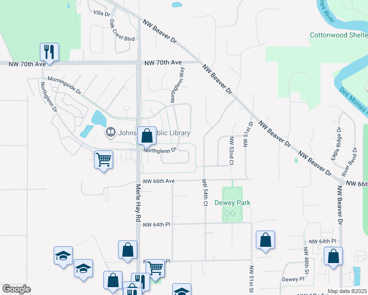 map of restaurants, bars, coffee shops, grocery stores, and more near 6805 Morningside Circle in Johnston