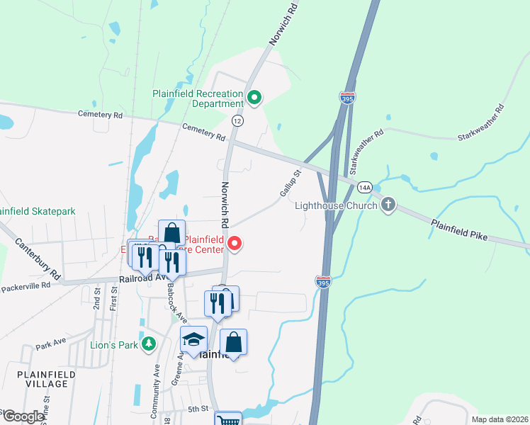 map of restaurants, bars, coffee shops, grocery stores, and more near 82 Gallup Street in Plainfield