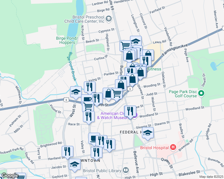 map of restaurants, bars, coffee shops, grocery stores, and more near 25 Ingraham Place in Bristol