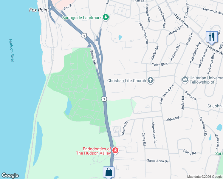 map of restaurants, bars, coffee shops, grocery stores, and more near 2830 U.S. 9 in Poughkeepsie