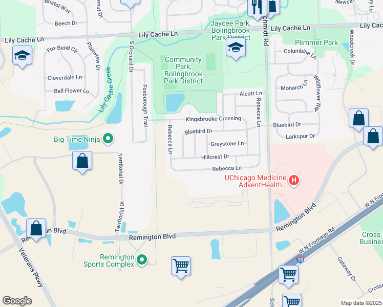 map of restaurants, bars, coffee shops, grocery stores, and more near 499 Savannah Lane in Bolingbrook