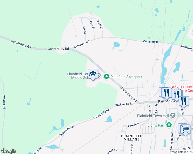 map of restaurants, bars, coffee shops, grocery stores, and more near 95 Canterbury Road in Plainfield