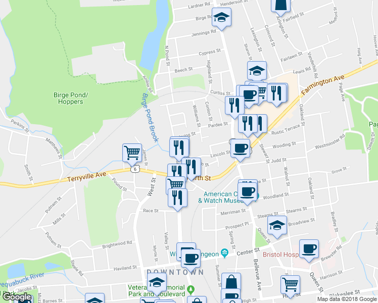 map of restaurants, bars, coffee shops, grocery stores, and more near 19 Ingraham Street in Bristol
