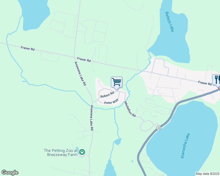 map of restaurants, bars, coffee shops, grocery stores, and more near 35 Elizabeth Way in Kiamesha Lake