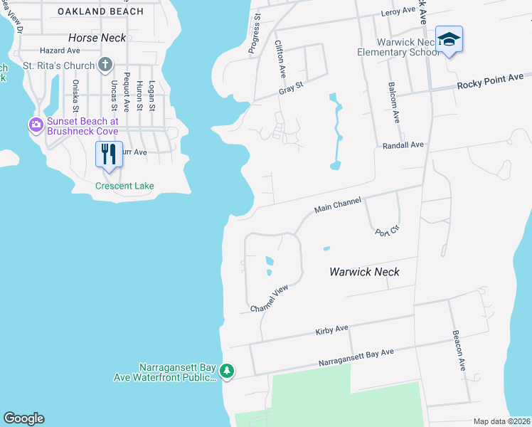 map of restaurants, bars, coffee shops, grocery stores, and more near 312 Randall Avenue in Warwick