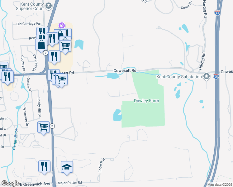 map of restaurants, bars, coffee shops, grocery stores, and more near 71 Paddock Drive in Warwick
