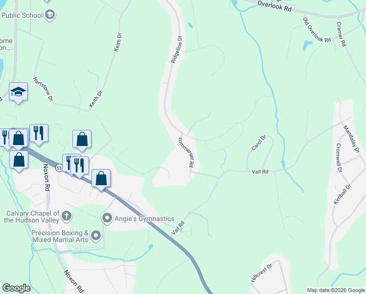 map of restaurants, bars, coffee shops, grocery stores, and more near 35 sommerset Road in Poughkeepsie