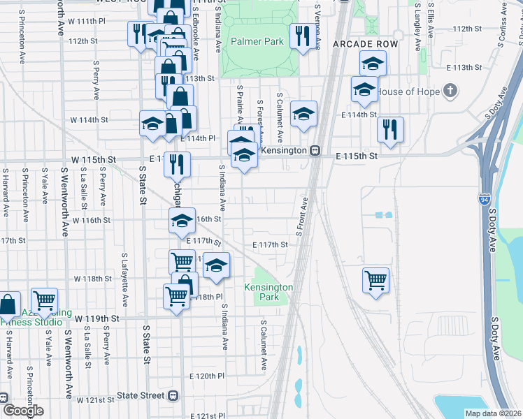 map of restaurants, bars, coffee shops, grocery stores, and more near 343 East Kensington Avenue in Chicago