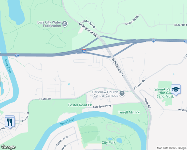 map of restaurants, bars, coffee shops, grocery stores, and more near 200 Haywood Drive in Iowa City