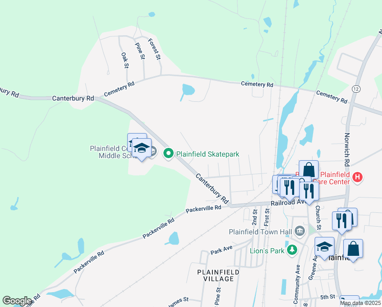 map of restaurants, bars, coffee shops, grocery stores, and more near 78 Canterbury Road in Plainfield