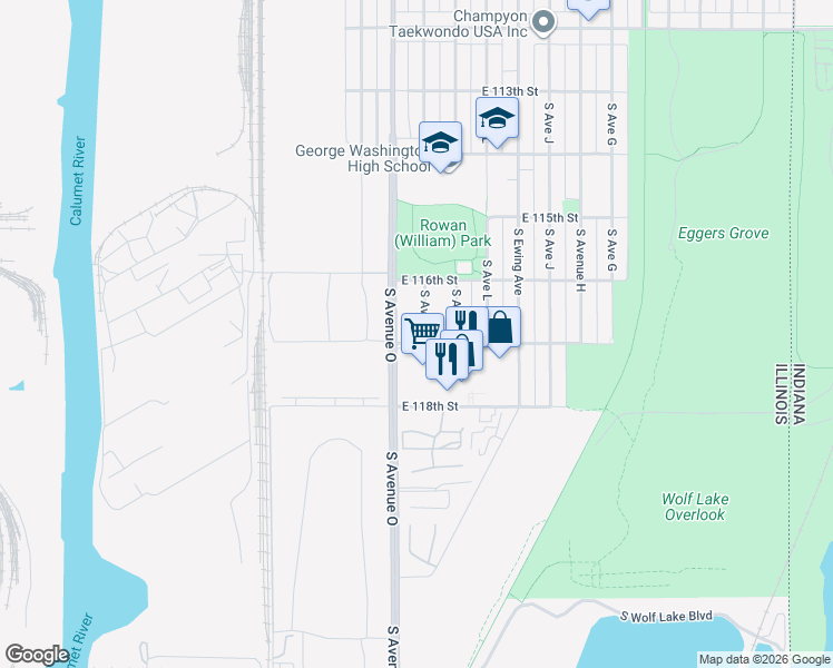 map of restaurants, bars, coffee shops, grocery stores, and more near 11637 South Avenue North in Chicago