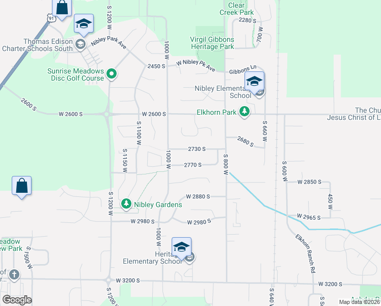 map of restaurants, bars, coffee shops, grocery stores, and more near 903 West 2730 South in Nibley