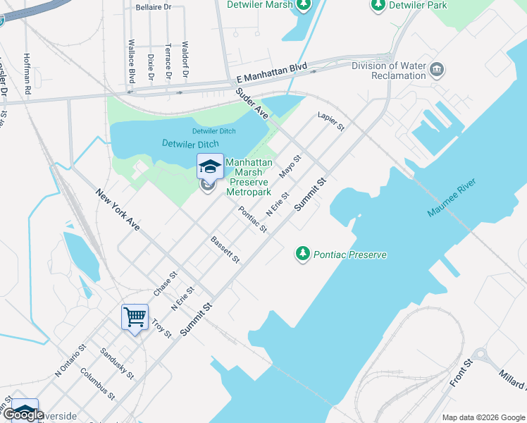 map of restaurants, bars, coffee shops, grocery stores, and more near 3232 Mayo Street in Toledo