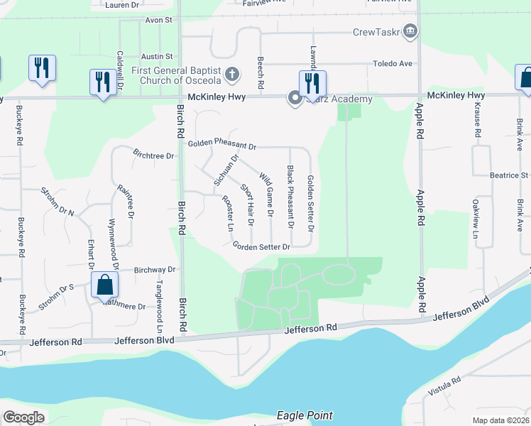 map of restaurants, bars, coffee shops, grocery stores, and more near 55815 Wild Game Drive in Osceola