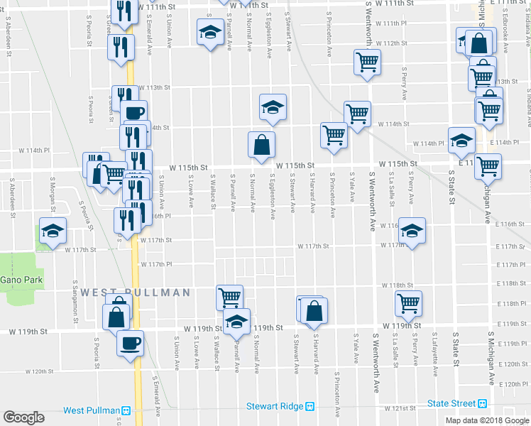 map of restaurants, bars, coffee shops, grocery stores, and more near 443 West 116th Street in Chicago