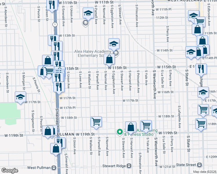 map of restaurants, bars, coffee shops, grocery stores, and more near 448 West 116th Street in Chicago