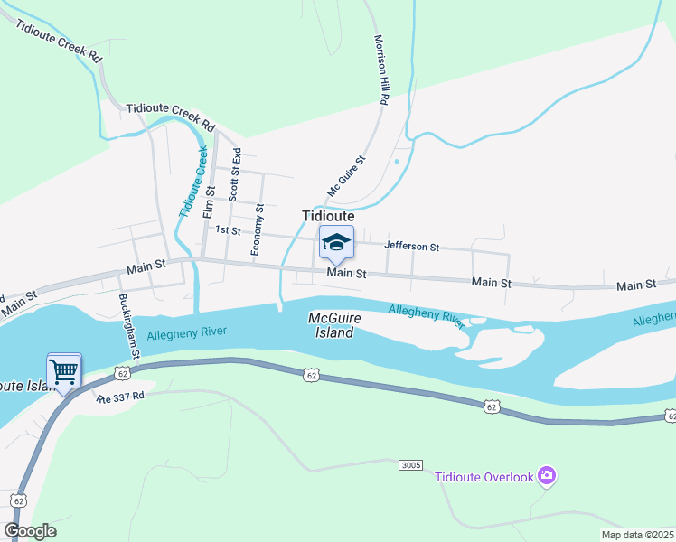 map of restaurants, bars, coffee shops, grocery stores, and more near Route 337 Road in Tidioute