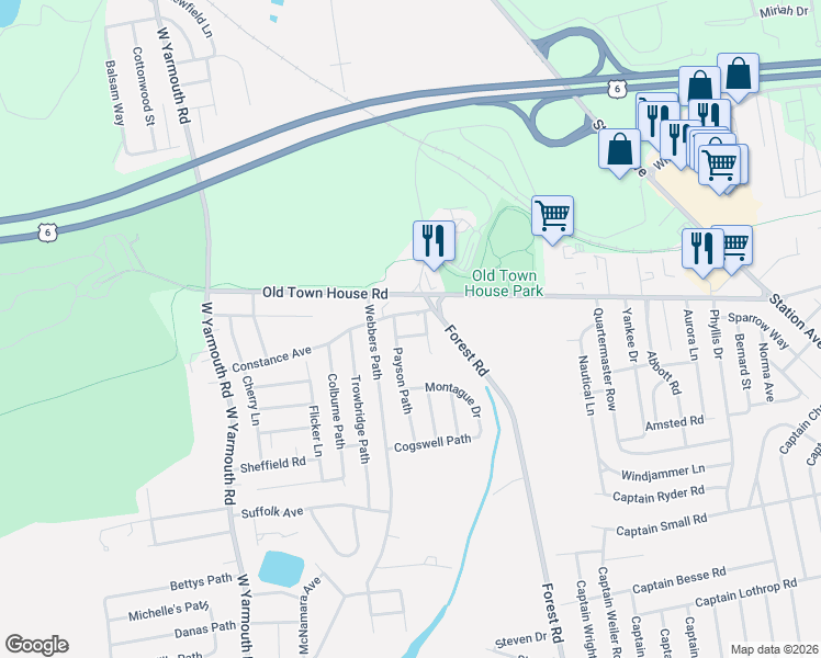 map of restaurants, bars, coffee shops, grocery stores, and more near 101 Constance Avenue in Yarmouth