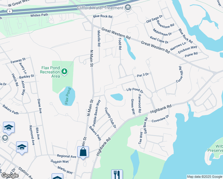 map of restaurants, bars, coffee shops, grocery stores, and more near 80 Country Club Drive in Yarmouth