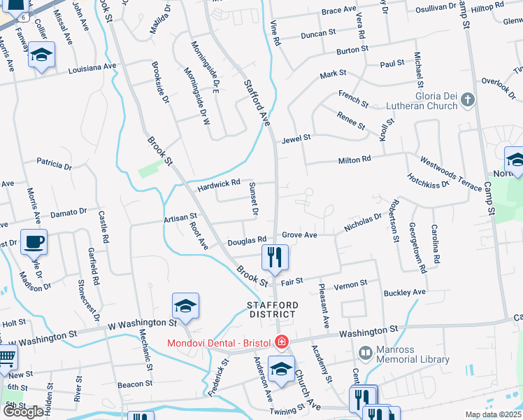 map of restaurants, bars, coffee shops, grocery stores, and more near 26 Sunset Drive in Bristol
