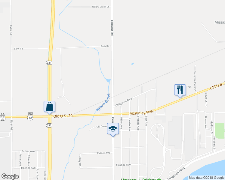 map of restaurants, bars, coffee shops, grocery stores, and more near 55625 Currant Road in Mishawaka