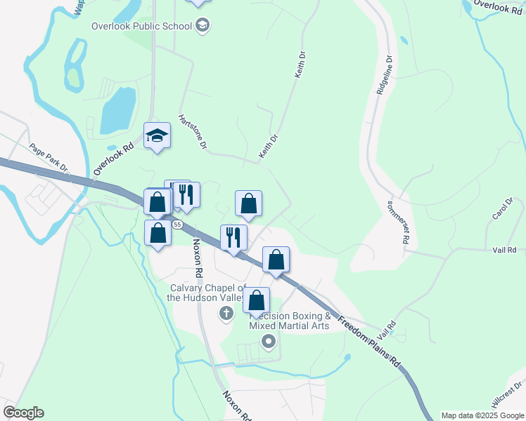 map of restaurants, bars, coffee shops, grocery stores, and more near 15 Commerce Street in Poughkeepsie