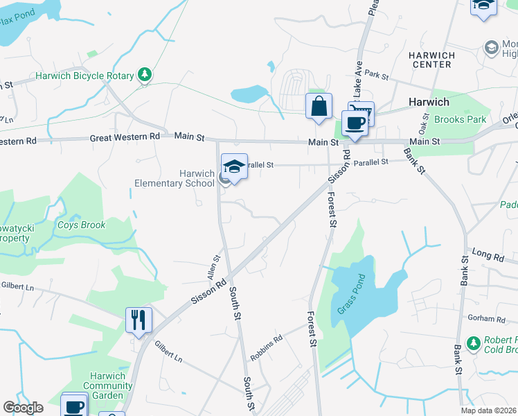 map of restaurants, bars, coffee shops, grocery stores, and more near 204 Sisson Road in Harwich