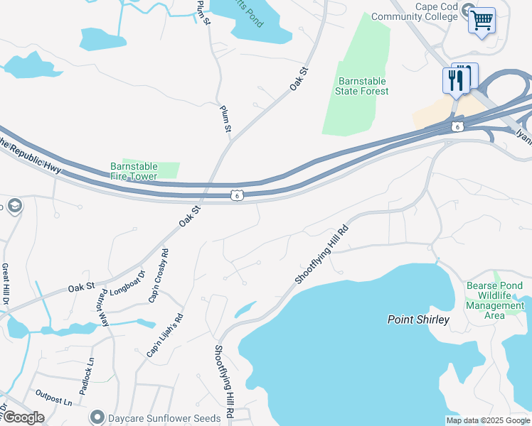 map of restaurants, bars, coffee shops, grocery stores, and more near 12 Cap'n Jac's Road in Barnstable