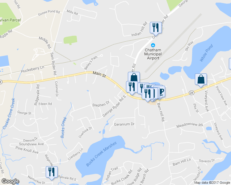 map of restaurants, bars, coffee shops, grocery stores, and more near 30 Market Place in Chatham