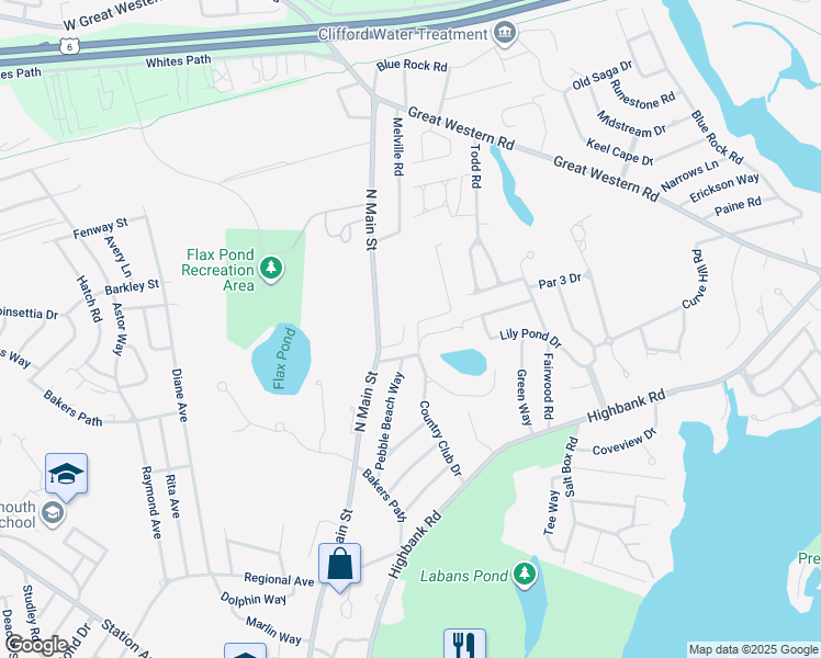 map of restaurants, bars, coffee shops, grocery stores, and more near 87 Country Club Drive in Yarmouth