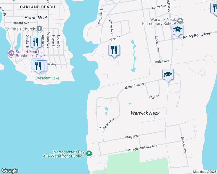 map of restaurants, bars, coffee shops, grocery stores, and more near 312 Randall Avenue in Warwick