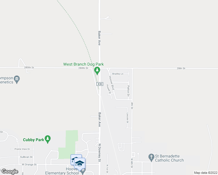 map of restaurants, bars, coffee shops, grocery stores, and more near 152 Powell Street in West Branch