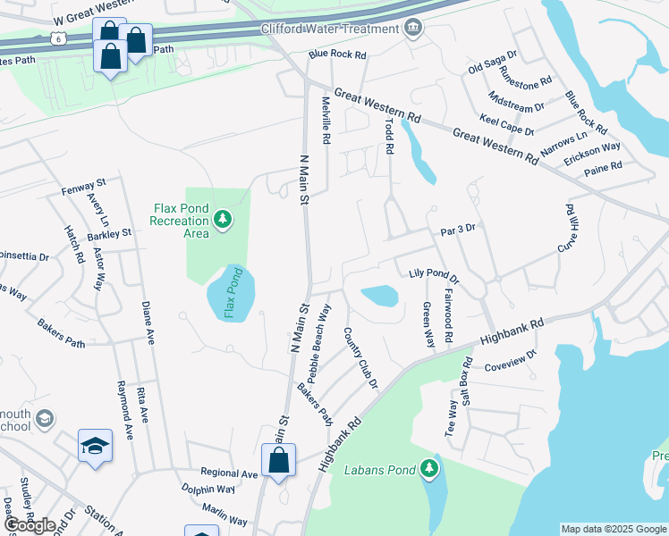 map of restaurants, bars, coffee shops, grocery stores, and more near 87 Country Club Drive in Yarmouth