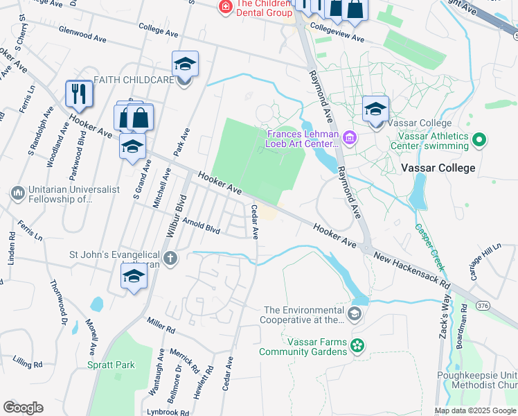 map of restaurants, bars, coffee shops, grocery stores, and more near 339 Hooker Avenue in Poughkeepsie