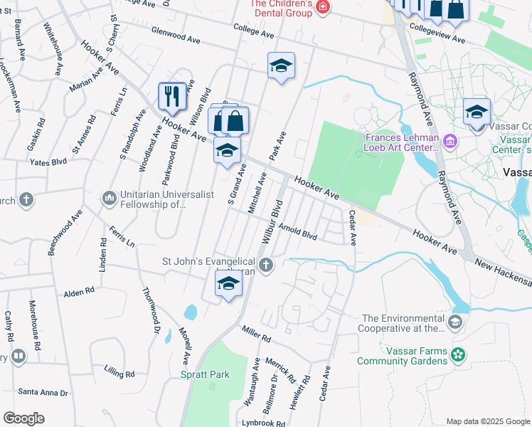 map of restaurants, bars, coffee shops, grocery stores, and more near 19 Wilbur Boulevard in Poughkeepsie